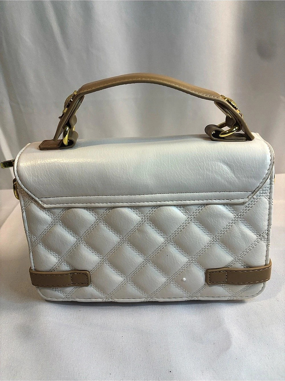 Quilted Shoulder Bag in White & Brown